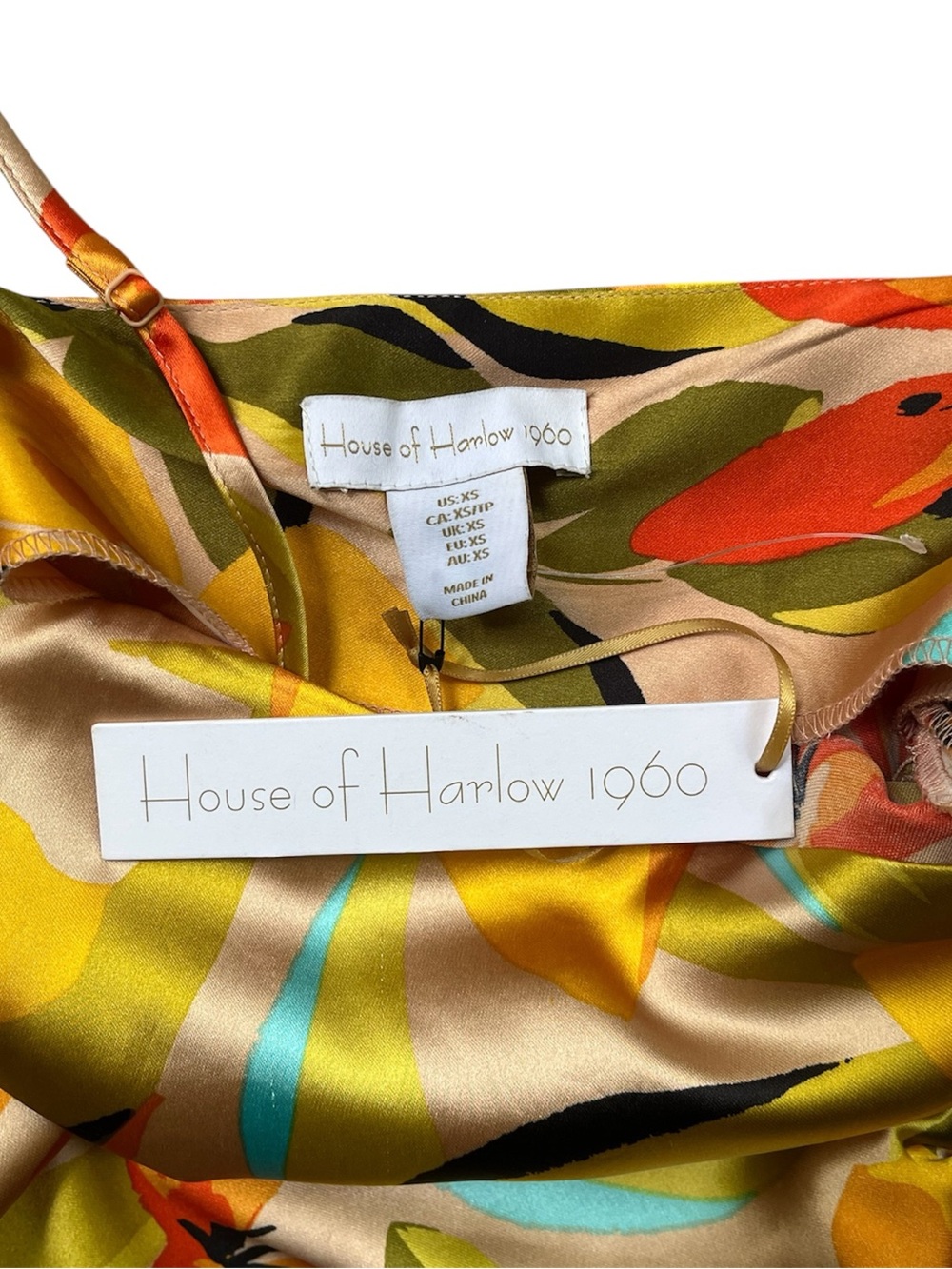 NWT House of Harlow 1960 Yellow Floral Slip Maxi Dress, sz XS - Picture 5 of 8